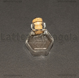 Ciondolo Bottiglietta Esagonale in vetro con tappo in sughero 30x20mm
