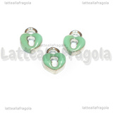 3 Charms Cuore in metallo argentato smaltato azzurro 8x6mm