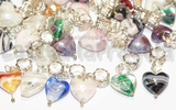 3 Ciondoli Cuore in Lampwork fantasia mista 27x12mm