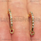 Coppia Perni Semicerchio con Strass in metallo gold plated 22x20mm