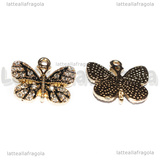 Ciondolo Farfalla in metallo dorato smaltato con strass 19x17mm