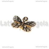 Ciondolo Farfalla in metallo dorato smaltato con strass 19x17mm