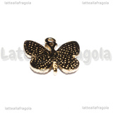 Ciondolo Farfalla in metallo dorato smaltato con strass 19x17mm
