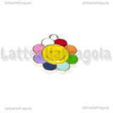 Ciondolo Margherita in metallo argentato smaltato multicolore 19x16mm