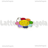 Ciondolo Margherita in metallo argentato smaltato multicolore 19x16mm
