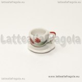 Set tazzina con piattino in ceramica bianca decorazione tulipani 10mm