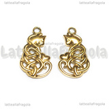 Ciondolo Gatto con Cuore Nodo Celtico in Acciaio Inox Dorato 23.5x14mm