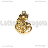 Ciondolo Gatto con Cuore Nodo Celtico in Acciaio Inox Dorato 23.5x14mm