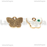 Ciondolo Farfalla in metallo dorato smaltato bianco e Occhio Greco 13.5x16mm
