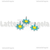 Charm Fiore in Acciaio Inox smaltato Azzurro 10x7.5mm