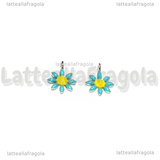 Charm Fiore in Acciaio Inox smaltato Azzurro 10x7.5mm