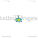 Charm Fiore in Acciaio Inox smaltato Azzurro 10x7.5mm