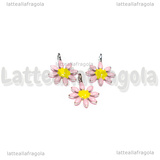 Charm Fiore in Acciaio Inox smaltato Rosa 10x7.5mm