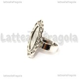 Base Anello in metallo argento antico per cammei 18x13mm