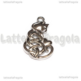 Ciondolo Gatto con Cuore Nodo Celtico in Acciaio Inox 23.5x14mm