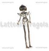 Corpo 3D bambolina in metallo argento antico con testa e ali 102x18mm