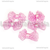 5 Fiocchi in Organza Rosa a pois 23x20mm