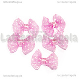 5 Fiocchi in Organza Rosa a pois 23x20mm