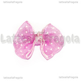 5 Fiocchi in Organza Rosa a pois 23x20mm