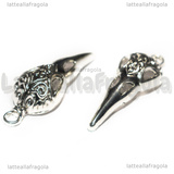 Ciondolo Teschio di Corvo in metallo argento antico 35x12.5mm