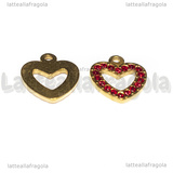 Ciondolo Cuore in Acciaio Inox Dorato con pavè di strass rosso 15x14mm