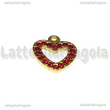 Ciondolo Cuore in Acciaio Inox Dorato con pavè di strass rosso 15x14mm