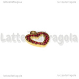 Ciondolo Cuore in Acciaio Inox Dorato con pavè di strass rosso 15x14mm