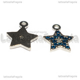 Ciondolo Stella in Acciaio Inox con pavè di strass blu 15.5x13mm