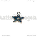 Ciondolo Stella in Acciaio Inox con pavè di strass blu 15.5x13mm