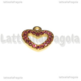 Ciondolo Cuore in Acciaio Inox Dorato con pavè di strass rosa 15x14mm