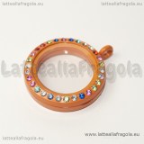 Ciondolo Apribile Tondo in metallo smaltato arancio strass multicolor 29mm