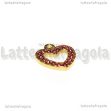 Ciondolo Cuore in Acciaio Inox Dorato con pavè di strass rosa 15x14mm