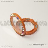 Ciondolo Apribile Tondo in metallo smaltato arancio strass multicolor 29mm