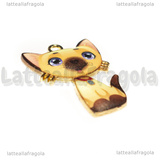 Ciondolo Gatto Siamese in metallo dorato smaltato 30x20mm