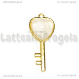 Ciondolo Chiave in Ottone dorato e Quarzo Naturale 38x17mm
