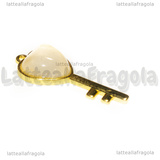 Ciondolo Chiave in Ottone argentato e Quarzo Naturale 38x17mm