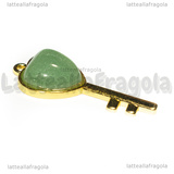 Ciondolo Chiave in Ottone dorato e Avventurina Verde 38x17mm