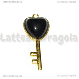 Ciondolo Chiave in Ottone dorato e Ossidiana 38x17mm