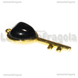 Ciondolo Chiave in Ottone dorato e Ossidiana 38x17mm