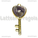 Ciondolo Chiave in Ottone dorato e Ametista 38x17mm
