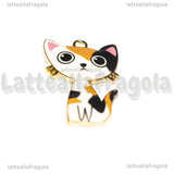 Ciondolo Gatto in metallo dorato smaltato 30x20mm