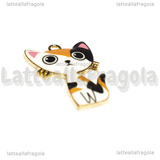 Ciondolo Gatto in metallo dorato smaltato 30x20mm