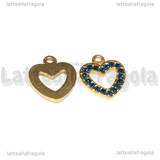 Ciondolo Cuore in Acciaio Inox Dorato con pavè di strass blu 15x14mm