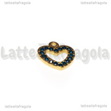 Ciondolo Cuore in Acciaio Inox Dorato con pavè di strass blu 15x14mm