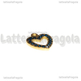 Ciondolo Cuore in Acciaio Inox Dorato con pavè di strass blu 15x14mm