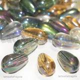 5 Gocce in Vetro Colorato Effetto Arcobaleno foro passante 8x13mm