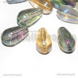 5 Gocce in Vetro Colorato Effetto Arcobaleno foro passante 8x13mm