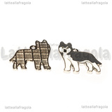 Ciondolo Cane Husky in metallo argentato smaltato 25x23mm