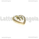 Ciondolo Cuore con Strass e Fiocco in metallo dorato smaltato Bianco 18x18mm