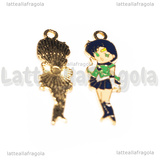 Ciondolo Mercury di Sailor Moon in metallo dorato smaltato 32x11mm